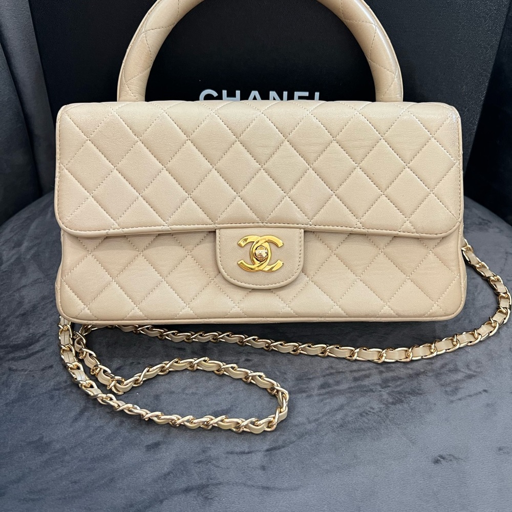 Vintage 24k gold & beige Chanel top handle crossbody - Picture 4 of 15
